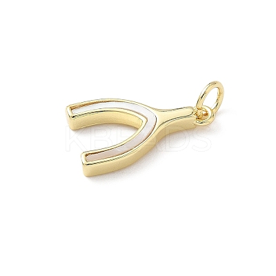 Brass Pave Natural Shell Wishbone Pendants KK-L239-005G-1