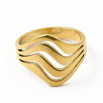Ion Plating(IP) 304 Stainless Steel Wave Adjustable Ring for Women RJEW-B027-05G-1