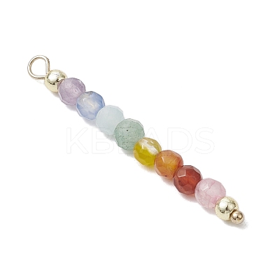 Natural Agate & Carnelian & Green Aventurinee & Aquamarine & Amethyst Faceted Round Beaded Chakra Pendants PALLOY-JF03450-1