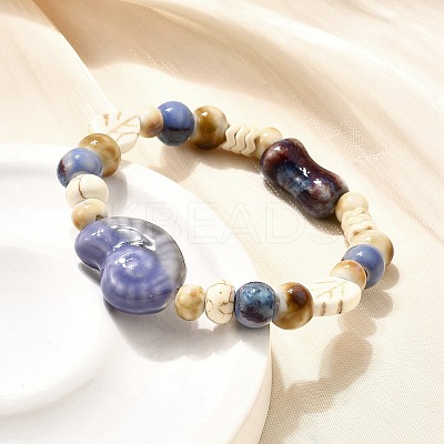 Handmade Porcelain Beads & Synthetic Howlite Beads Stretch Bracelets for Women LS-BJEW-D307-01C-1