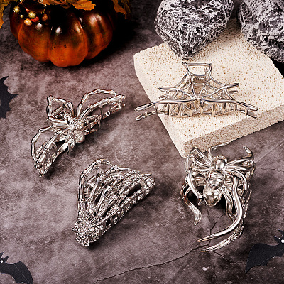 4Pcs 4 Style Halloween Alloy Claw Hair Clips for Women Girls AJEW-TA0001-90-1