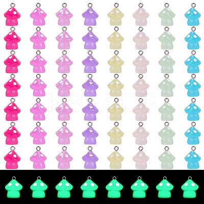64Pcs 8 Colors Translucent Resin Pendant Colorful Night Glow Small Mushroom Pendant Creative Jewelry Accessories JX857A-1