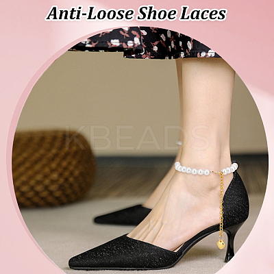 2 Pairs 2 Colors Women's Detachable ABS Plastic Imitation Pearl Beaded Shoe Laces for High Heels FIND-PH0007-46-1