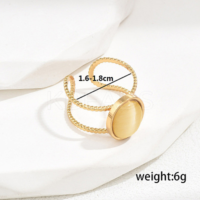 Stylish 201 Stainless Steel Cat Eye Oval Open Cuff Ring for Women Vacation Gift TD2931-2-1
