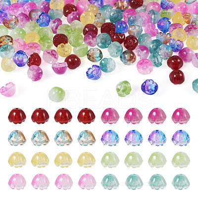 128Pcs 8 Colors Transparent Spray Painted Glass Beads GLAA-TA0001-26-1