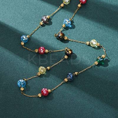 304 Stainless Steel with Faceted Round Glass Bead Cable Chain Necklaces for Women NJEW-G190-02G-1