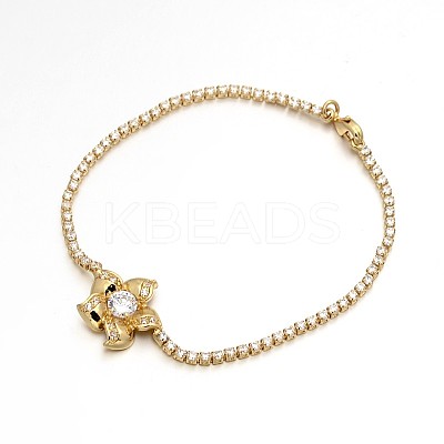 Golden Plated Brass Cubic Zirconia Cup Chain Bracelets BJEW-H0001-03G-1