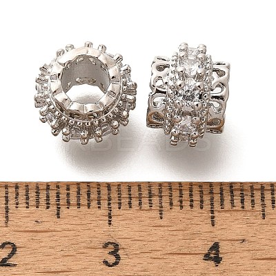 Brass Micro Pave Clear Cubic Zirconia European Beads KK-H508-13P-1