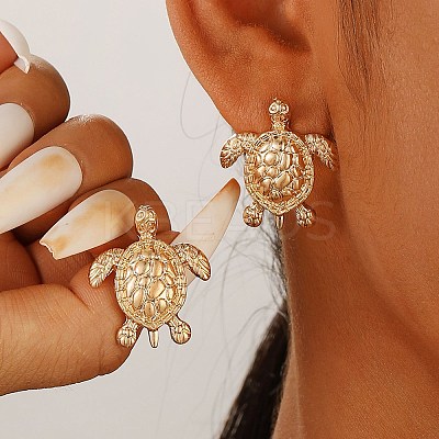 Sea Turtle Alloy Stud Earrings for Women EJEW-A112-04KCG-1