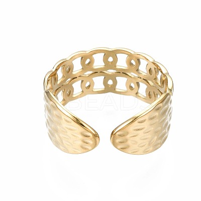 304 Stainless Steel Curb Chain Open Cuff Ring RJEW-T023-16G-1