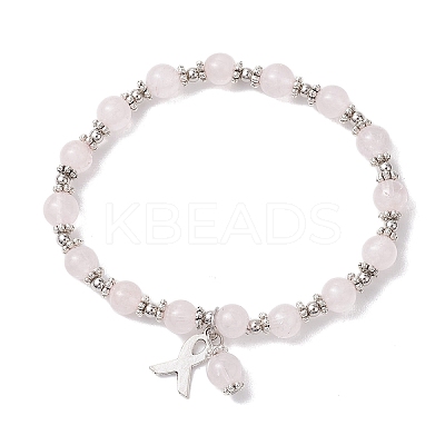 Natural Round Rose Quartz Bracelets BJEW-JB10950-1