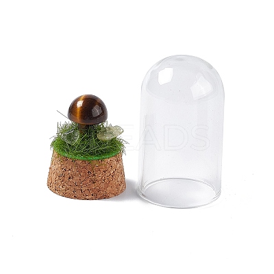 Natural Tiger Eye Mushroom Display Decoration with Glass Dome Cloche Cover G-E588-03F-1