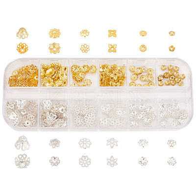 240Pcs 12 Style Alloy & Iron & Brass Bead Caps DIY-AR0003-75-1