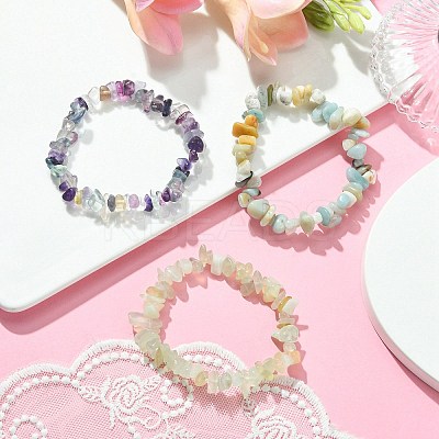 3Pcs 3 Style Natural Mixed Gemstone Chips Beaded Stretch Bracelets Set for Women BJEW-FZ00006-1