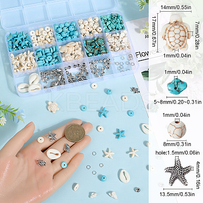 DIY Ocean Theme Synthetic Turquoise & Alloy Jewelry Making Findings Beads Kits DIY-SC0027-41-1