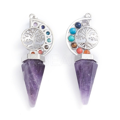 Natural & Synthetic Mixed Gemstone Big Chakra Pointed Pendants G-E566-06-1