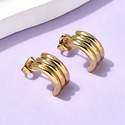 201 Stainless Steel Triple Stud Earrings EJEW-Z151-01G-1