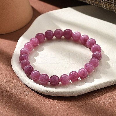 Natural Dyed & Heated Chalcedony Beaded Stretch Bracelets for Women Men BJEW-F483-06-1