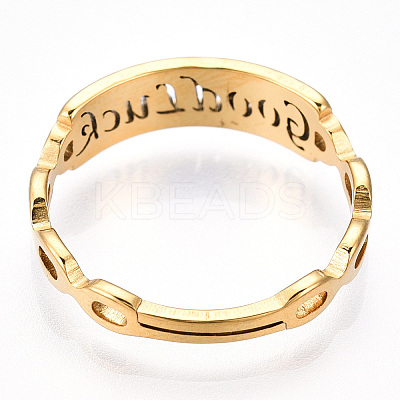 Ion Plating(IP) 304 Stainless Steel Word Good Luck Adjustable Ring for Women RJEW-T027-13G-1