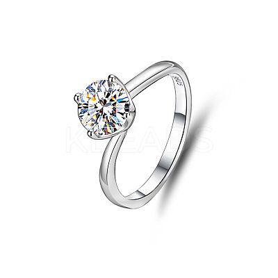 Flat Round Rhodium Plated 925 Sterling Silver Micro Pave Cubic Zirconia Finger Rings for Women WG84544-12-1