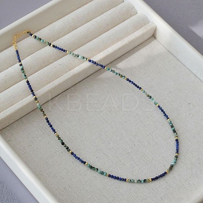 Natural African Turquoise(Jasper) and Lapis Lazuli Faceted Round Beaded Necklaces with 304 Stainless Steel End Chains WE3127-2-1