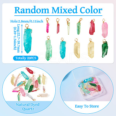 20Pcs Natural Dyed Quartz Pendants PALLOY-TAC0245-1