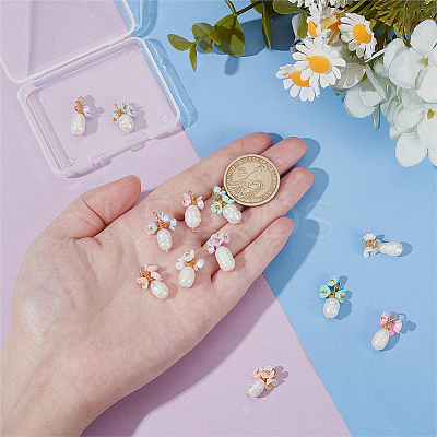 12Pcs 6 Colors Resin & Natural Pearl Pendant PALLOY-PH01821-1
