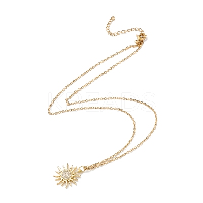 Clear Cubic Zirconia Sun Pendant Necklace NJEW-O125-26G-1