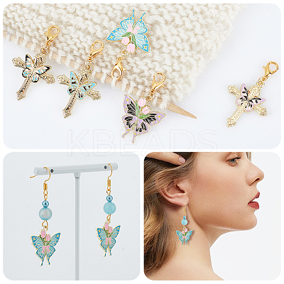 Butterfly & Rose & Cross Pendant Stitch Markers HJEW-AB00506-1