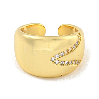 Brass Micro Pave Clear Cubic Zirconia Open Cuff Ring for Women RJEW-M173-13A-G-1