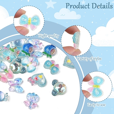 20Pcs 10 Styles Flower Transparent Epoxy Resin Decoden Cabochons RESI-FS0001-94-1