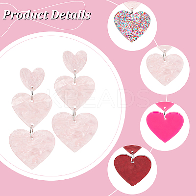 4 Pairs 4 Style Acrylic Heart Dangle Stud Earrings with 304 Stainless Steel Pins for Women EJEW-AN0004-82-1