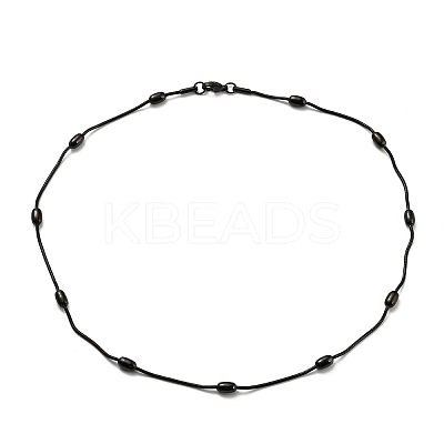 304 Stainless Steel Round Snake Chain Necklace with Oval Beaded NJEW-E098-04EB-1