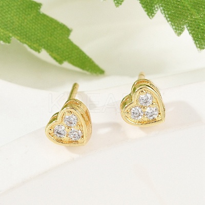 Clear Cubic Zirconia Heart Stud Earrings EJEW-K093-24G-1