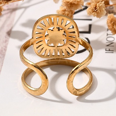 Square with Sun 304 Stainless Steel Open Cuff Rings for Women LS-RJEW-M046-01G-1