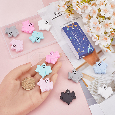 14Pcs 7 Colors Halloween Ghost Food Grade Eco-Friendly Silicone Beads SIL-SC0002-22-1