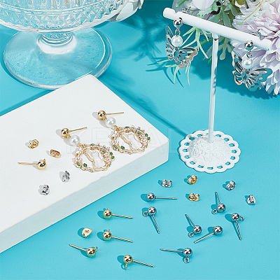 40Pcs 2 Style 202 & 304 Stainless Steel Round Ball Stud Earring Findings STAS-BBC0004-80-1