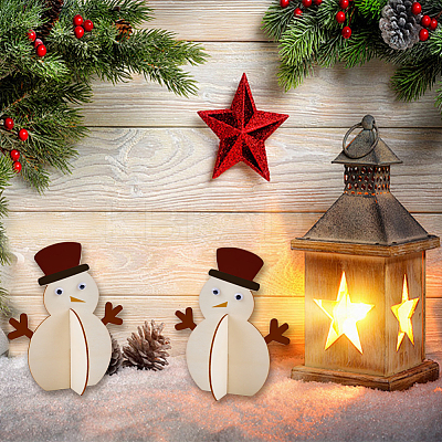 6Pcs Christmas Unfinished Wooden Snowman Ornaments WOOD-SP0001-72-1