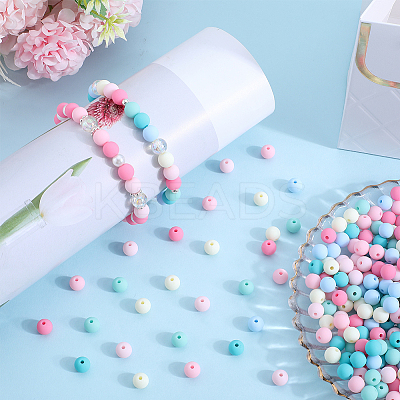 500Pcs Rubberized Style Imitated Silicone Acrylic Beads MACR-SP0001-07A-1