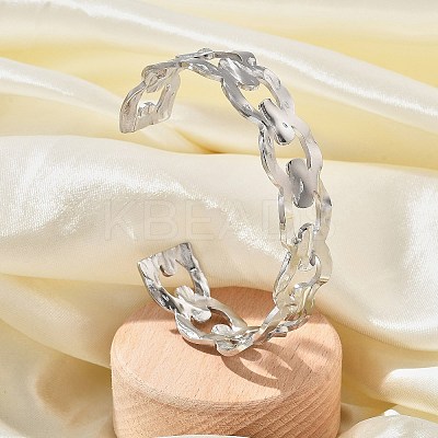 304 Stainless Steel Hollow Cuff Bangles for Women BJEW-B108-05G-1