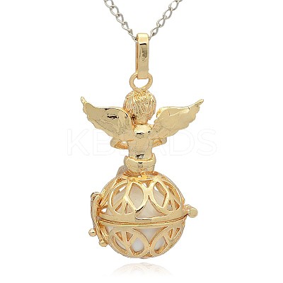 Golden Tone Brass Hollow Round Cage Pendants KK-J238-08G-1