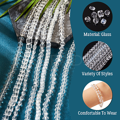 7 Strands 7 Styles Transparent Glass Bead Strands GLAA-TA0002-73-1