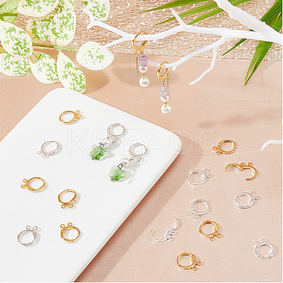 40Pcs 2 Color 2-hole Rack Plating Eco-friendly Brass Huggie Hoop Earring Findings KK-FH0006-63-1