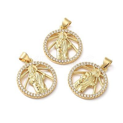 Rack Plating Brass Pave Cubic Zirconia Pendants KK-O142-15G-1