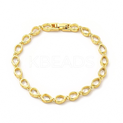 Clear Cubic Zirconia Teardrop Link Chain Bracelet BJEW-E073-03G-1