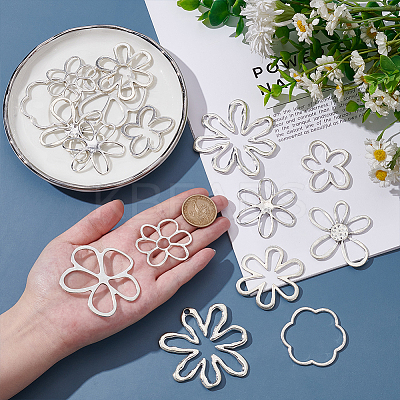 16Pcs 8 Styles Tibetan Style Alloy Flower Pendants FIND-GA0007-06-1
