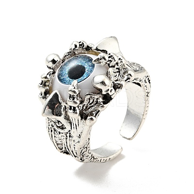 Evil Eye Resin Open Cuff Ring RJEW-D118-01AS-01-1