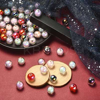 100Pcs UV Plating Transparent Rainbow Iridescent Acrylic Beads TACR-CJ0001-59-1