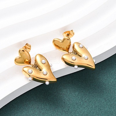 304 Stainless Steel Heart Dangle Stud Earrings EJEW-S279-05G-1