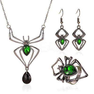 Spider Alloy Glass Dangle Earrings & Necklaces & Rings Sets WGD1EC4-04-1